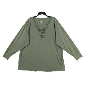Torrid Classic Fit Lace-Up Neck Olive‎ Top Size 4